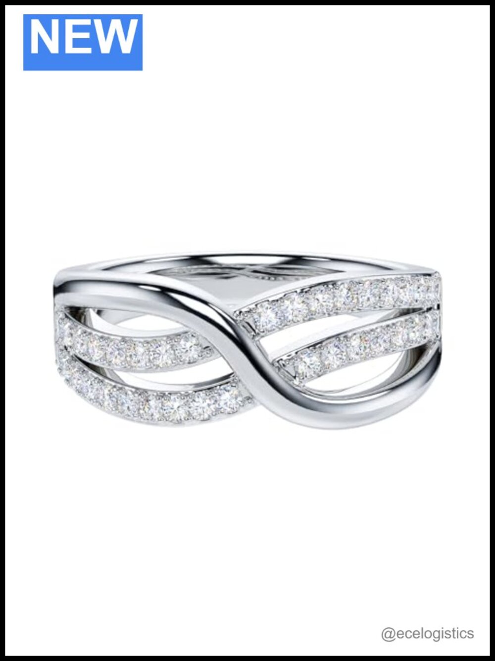 Moissanite Sterling Silver Criss Cross Crossover Infinity Knot Wedding Ring